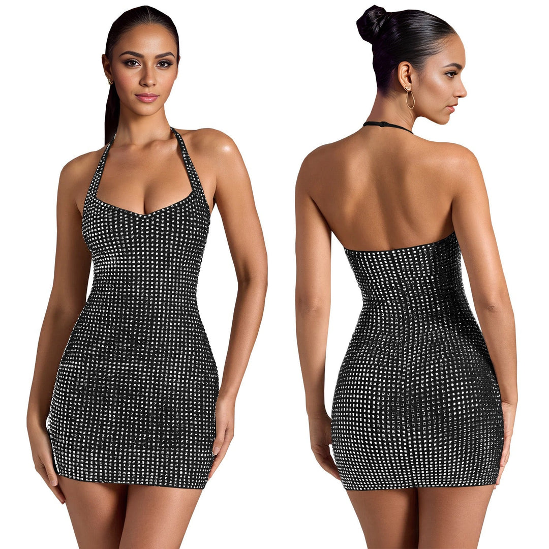 Sparkling rhinestone mini dress with open back - Shayna
