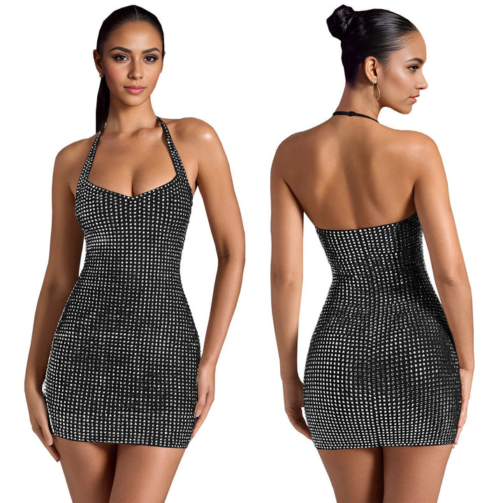 Sparkling rhinestone mini dress with open back - Shayna