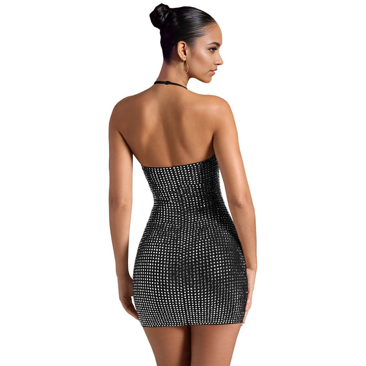 Sparkling rhinestone mini dress with open back - Shayna