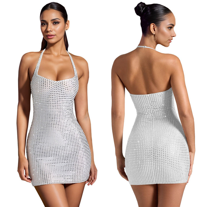 Sparkling rhinestone mini dress with open back - Shayna