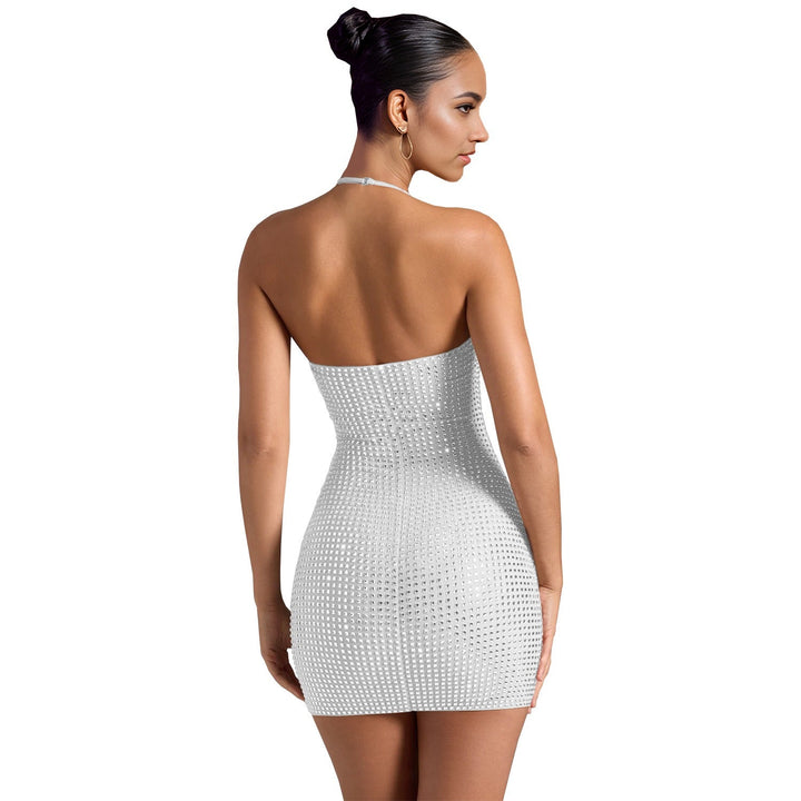 Sparkling rhinestone mini dress with open back - Shayna