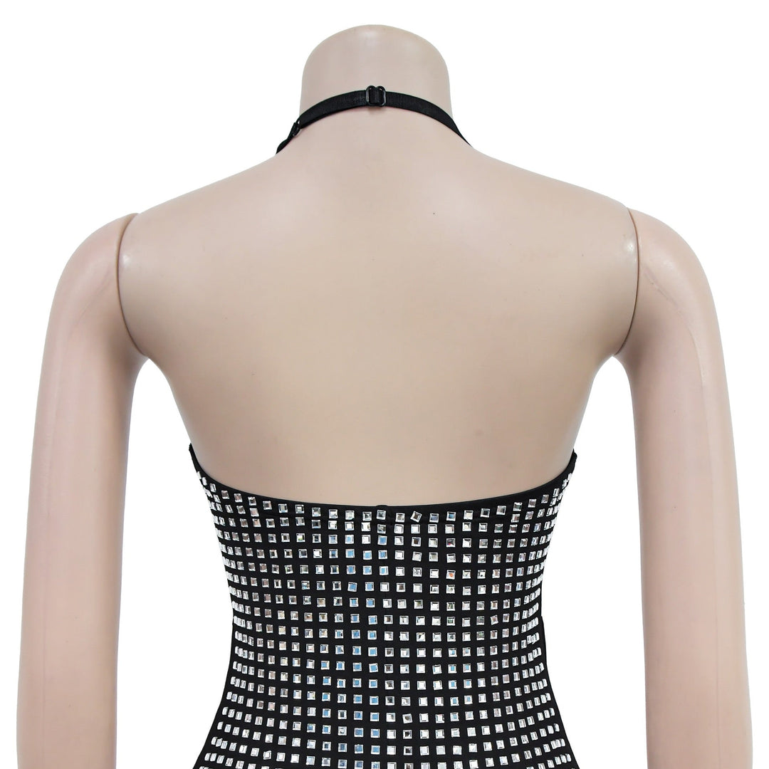 Sparkling rhinestone mini dress with open back - Shayna