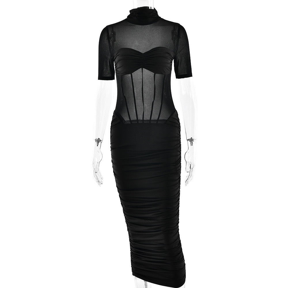 Mesh and corseted midi golf dress - Sean
