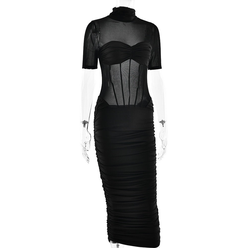 Mesh and corseted midi golf dress - Sean