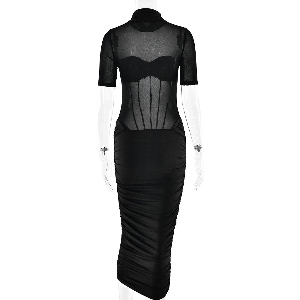 Mesh and corseted midi golf dress - Sean