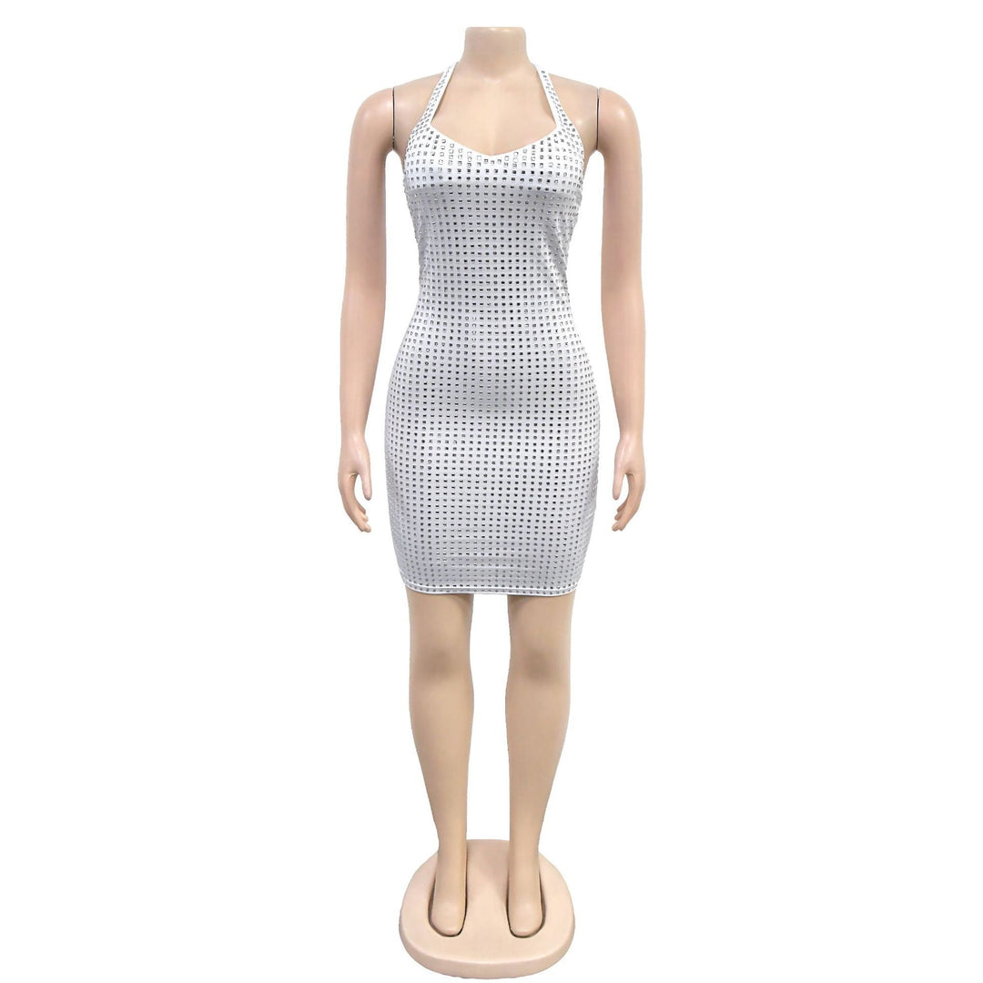Sparkling rhinestone mini dress with open back - Shayna