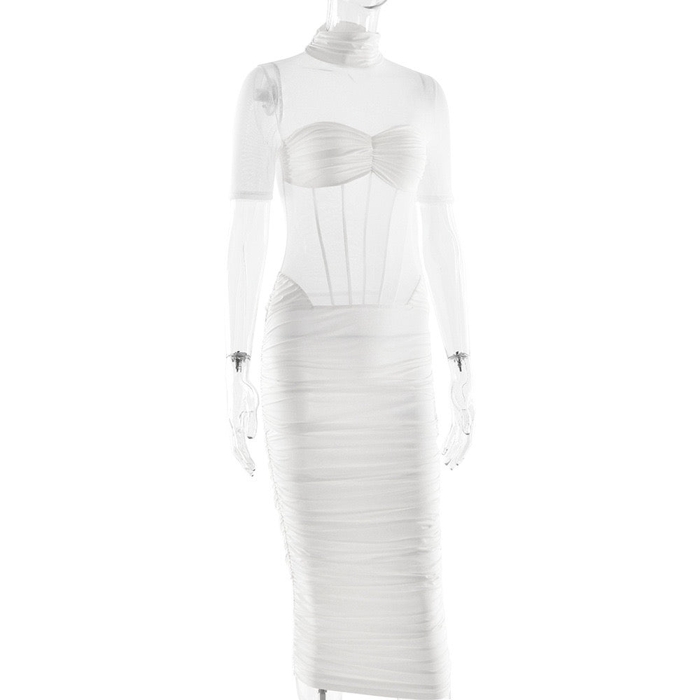 Mesh and corseted midi golf dress - Sean