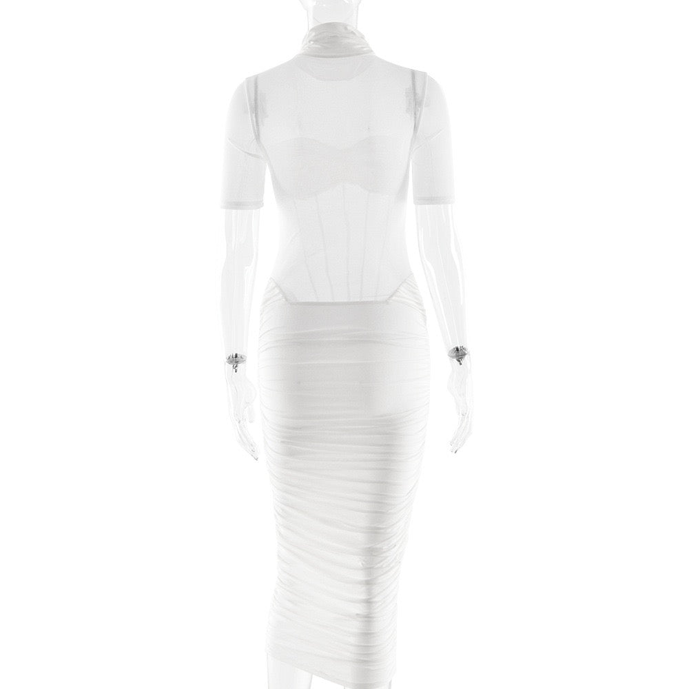 Mesh and corseted midi golf dress - Sean