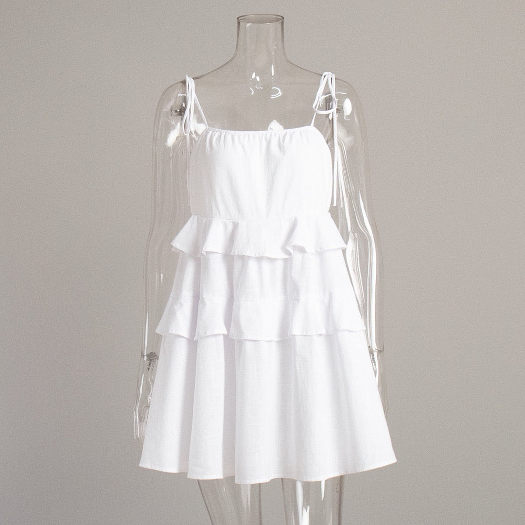 Tiered muslin mini dress with straps - DANIELLA