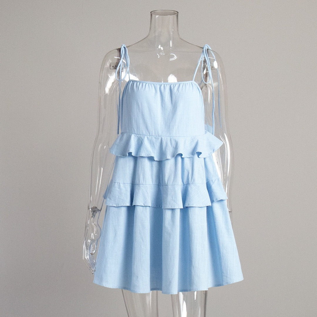 Tiered muslin mini dress with straps - DANIELLA