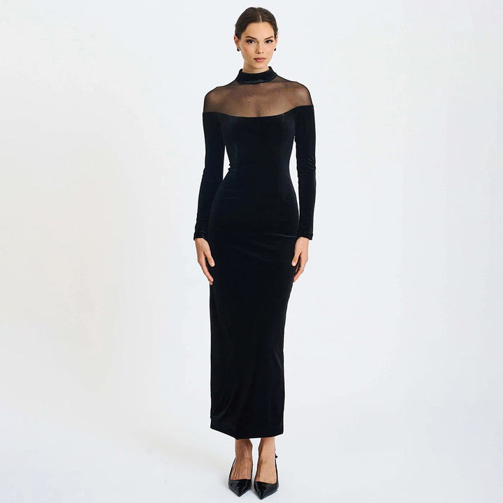 Elegant velvet maxi dress in chiffon design - Michaela