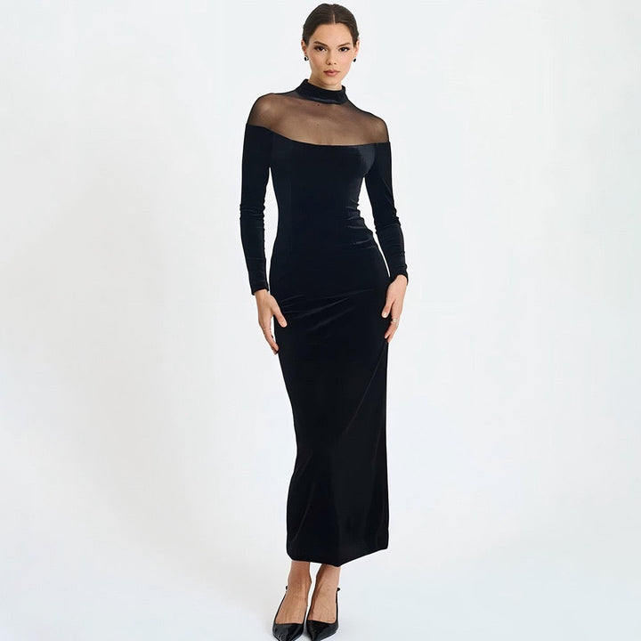 Elegant velvet maxi dress in chiffon design - Michaela