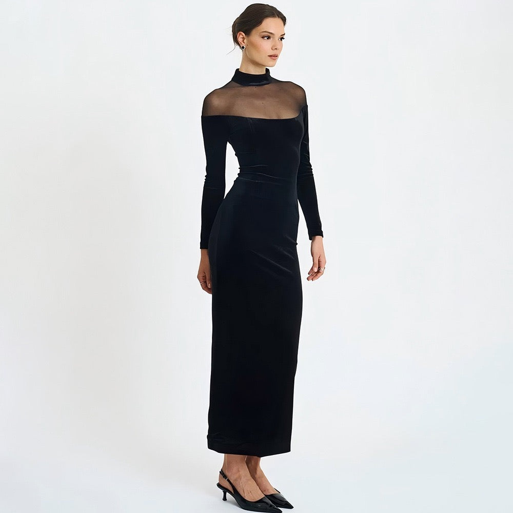 Elegant velvet maxi dress in chiffon design - Michaela