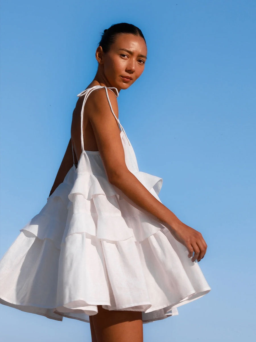 Tiered muslin mini dress with straps - DANIELLA