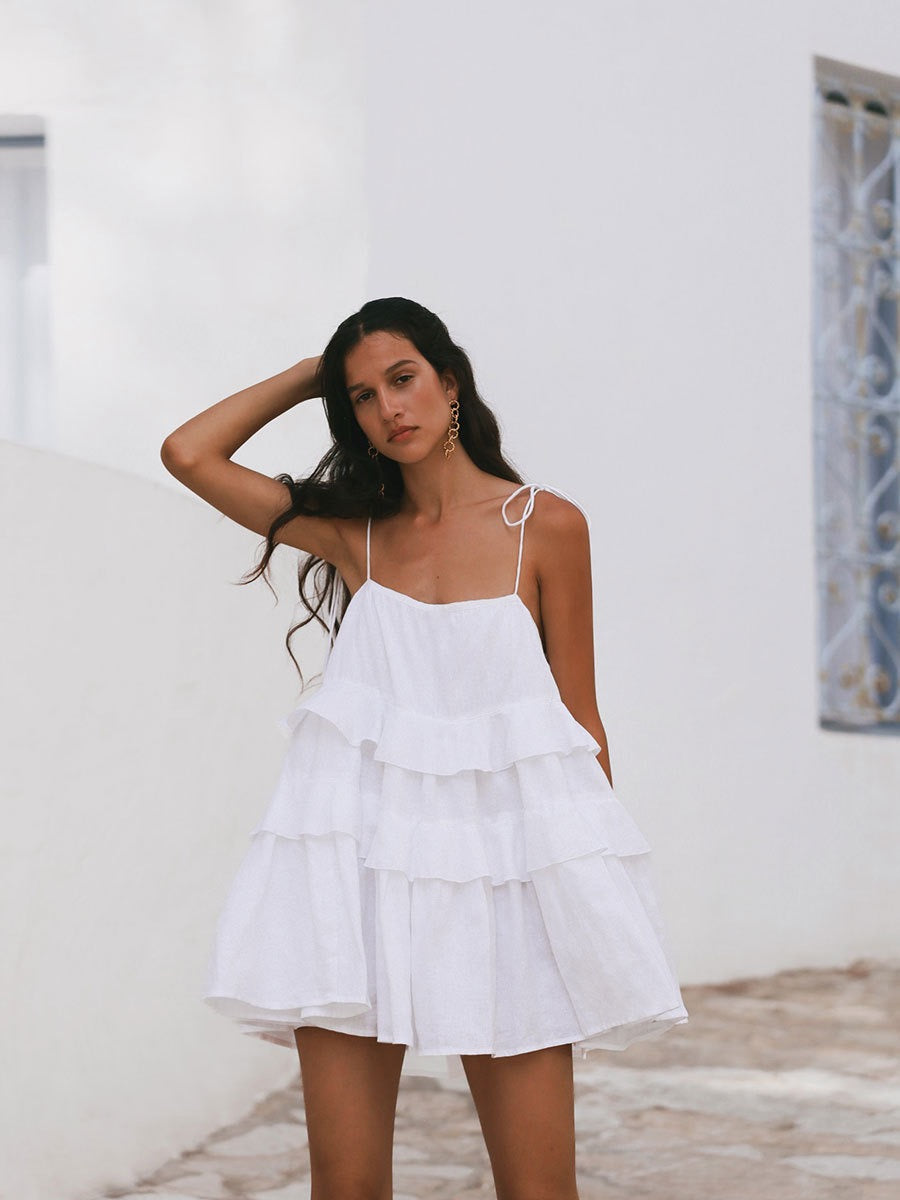 Tiered muslin mini dress with straps - DANIELLA