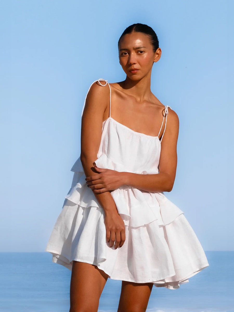 Tiered muslin mini dress with straps - DANIELLA