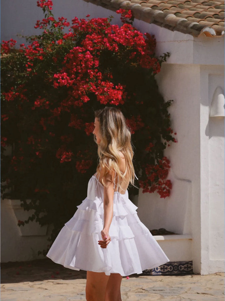 Tiered muslin mini dress with straps - DANIELLA