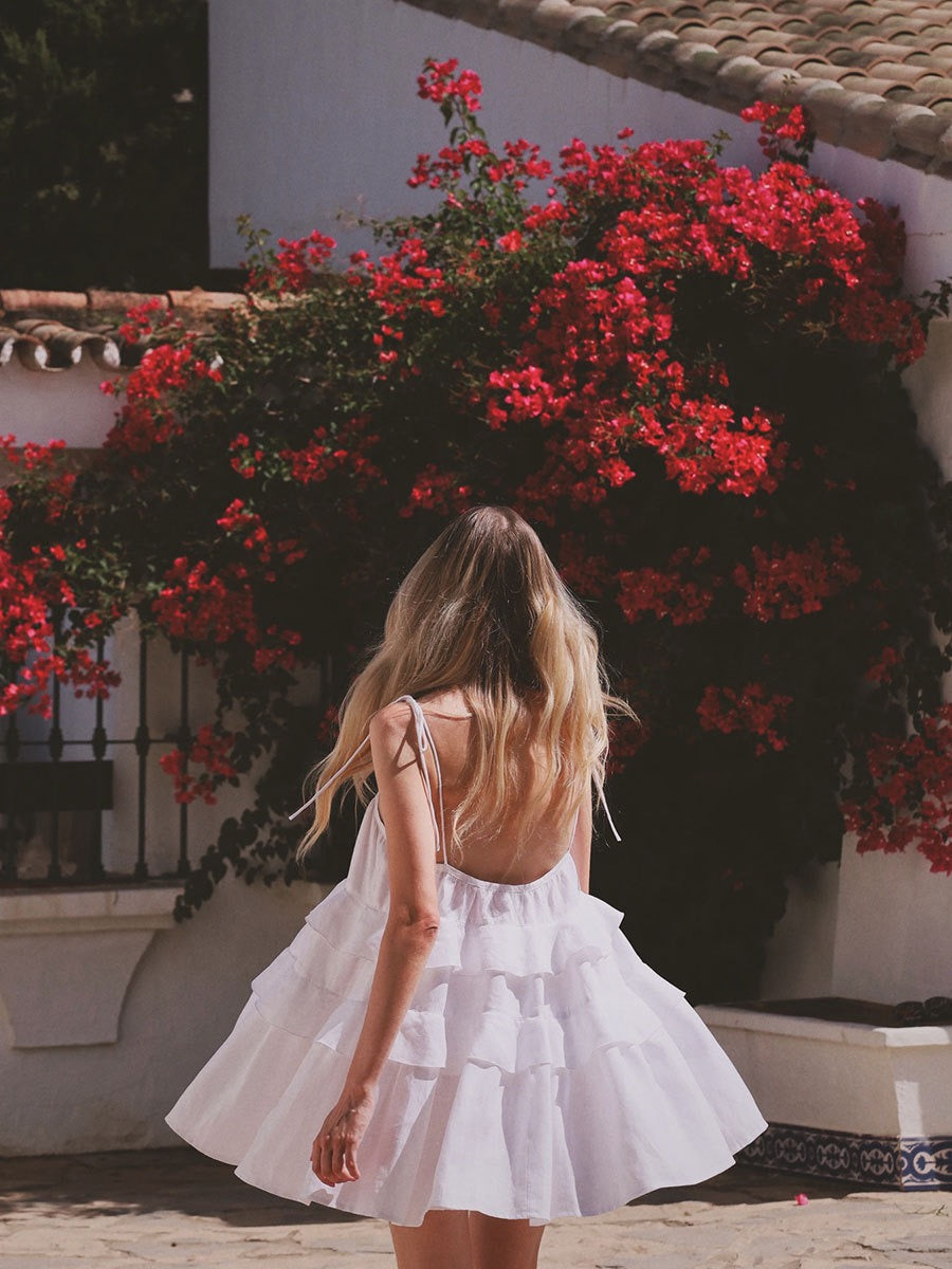 Tiered muslin mini dress with straps - DANIELLA