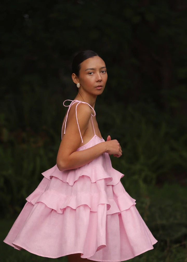 Tiered muslin mini dress with straps - DANIELLA