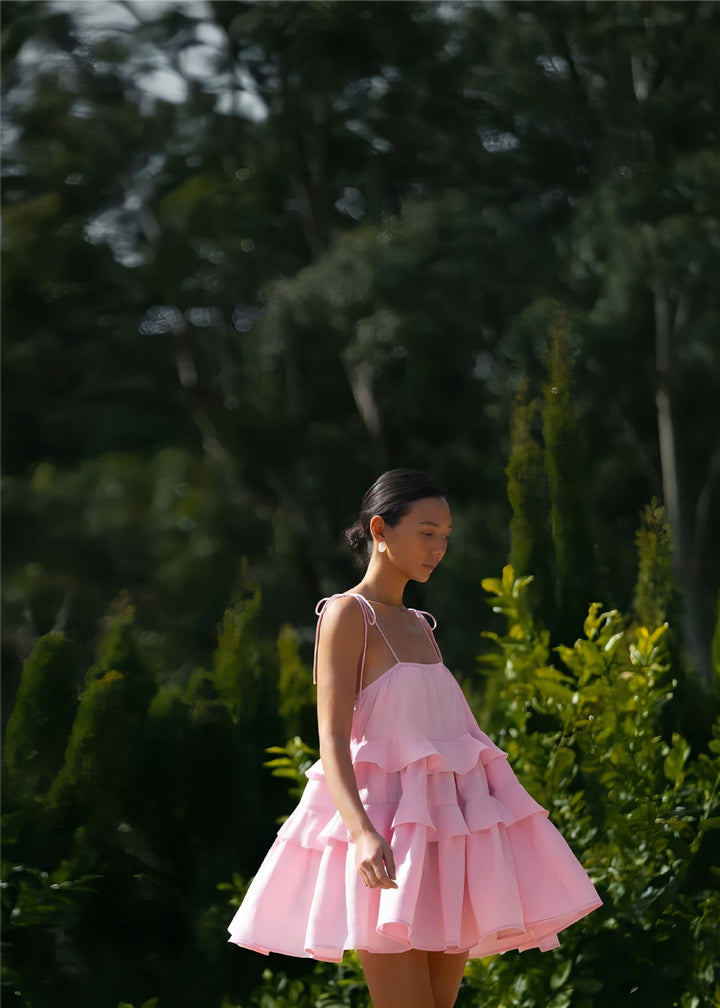 Tiered muslin mini dress with straps - DANIELLA