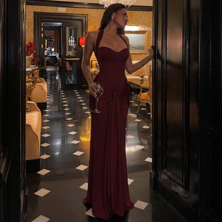 Maxi dress with a neck tie and open back – YALI