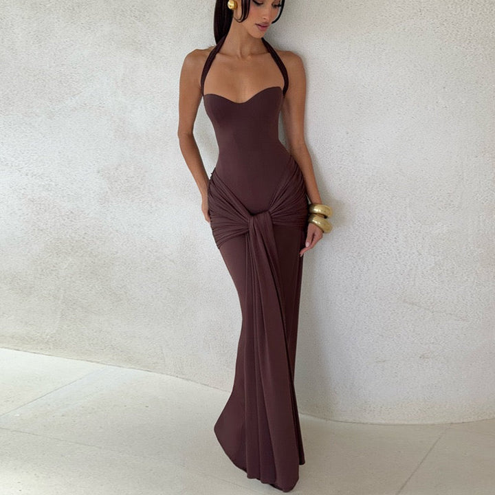 Maxi dress with a neck tie and open back – YALI