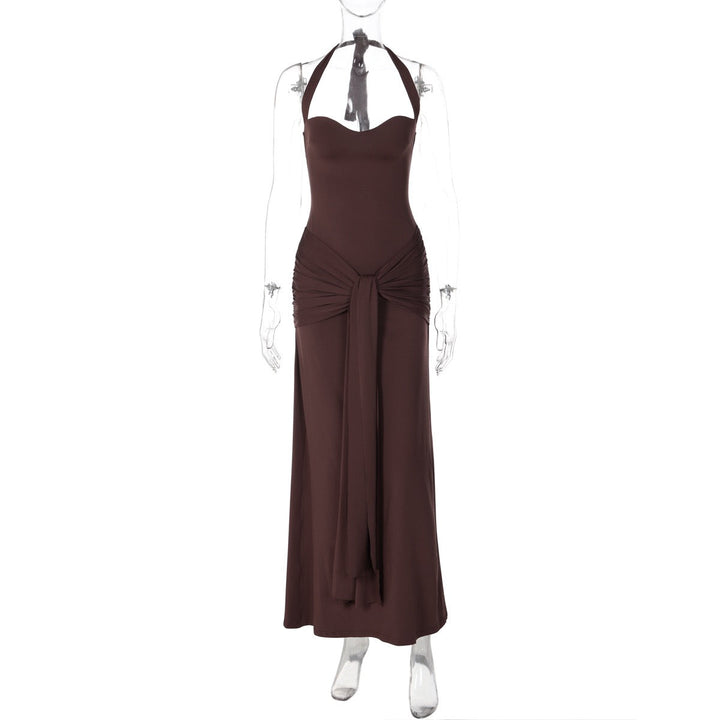 Maxi dress with a neck tie and open back – YALI