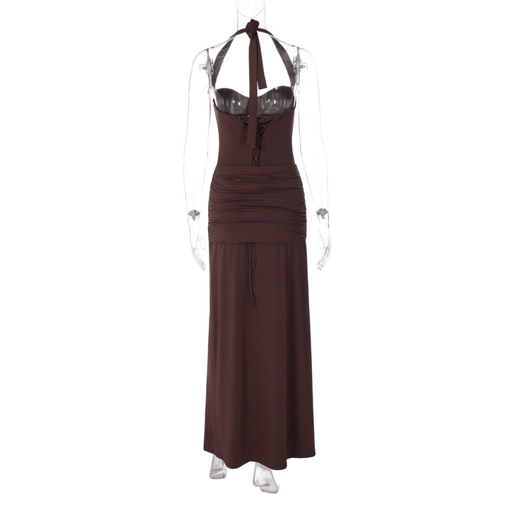 Maxi dress with a neck tie and open back – YALI