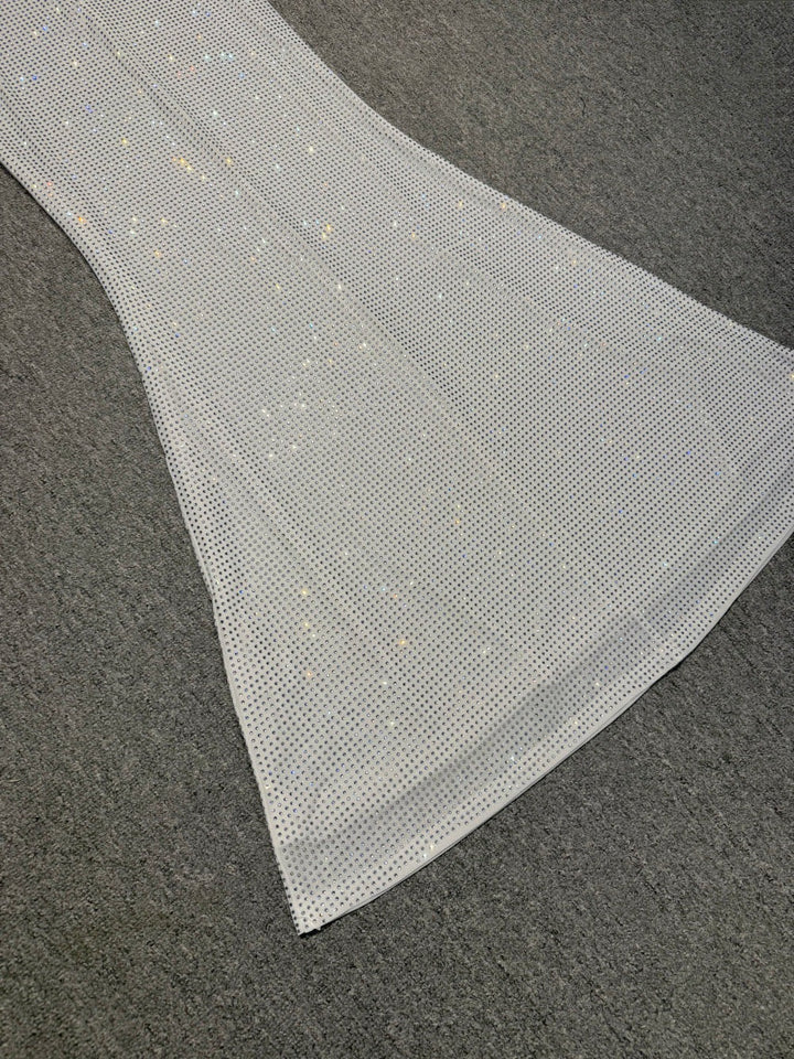 Maxi dress with sparkling rhinestone embellishments and a bow - DIAMON