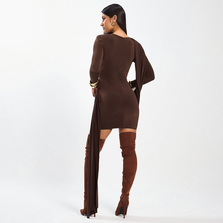 Pleated mini dress with a train - PHINIX