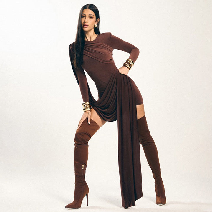 Pleated mini dress with a train - PHINIX