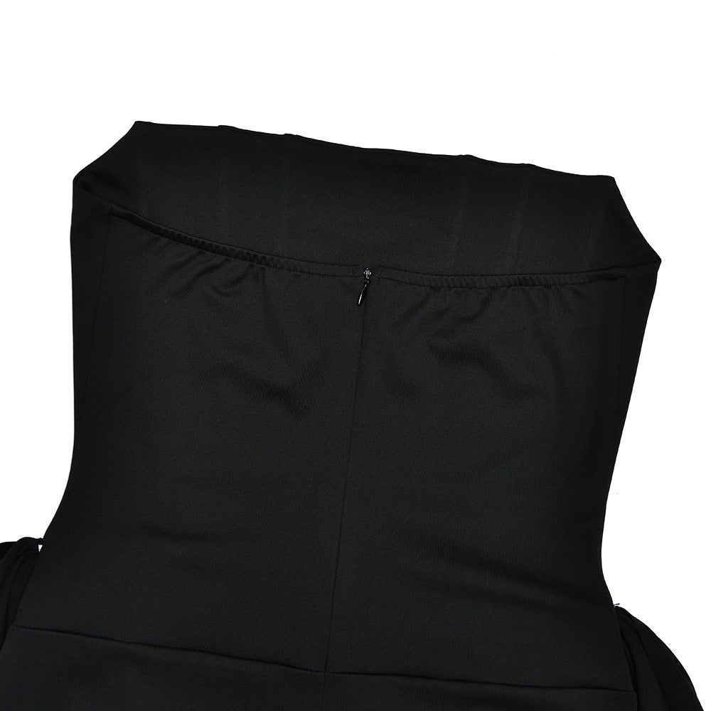 Strapless maxi dress with corset design and pleats decorated with tassels - Fleece