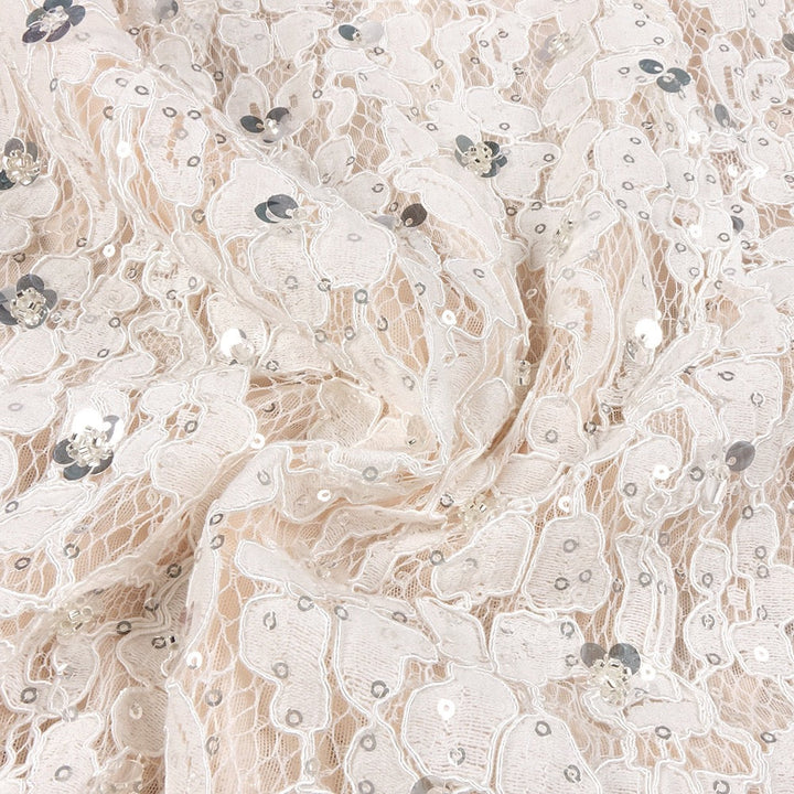 Lace mini dress with sequin and rhinestone embellishments and a chiffon train - MAXIMA