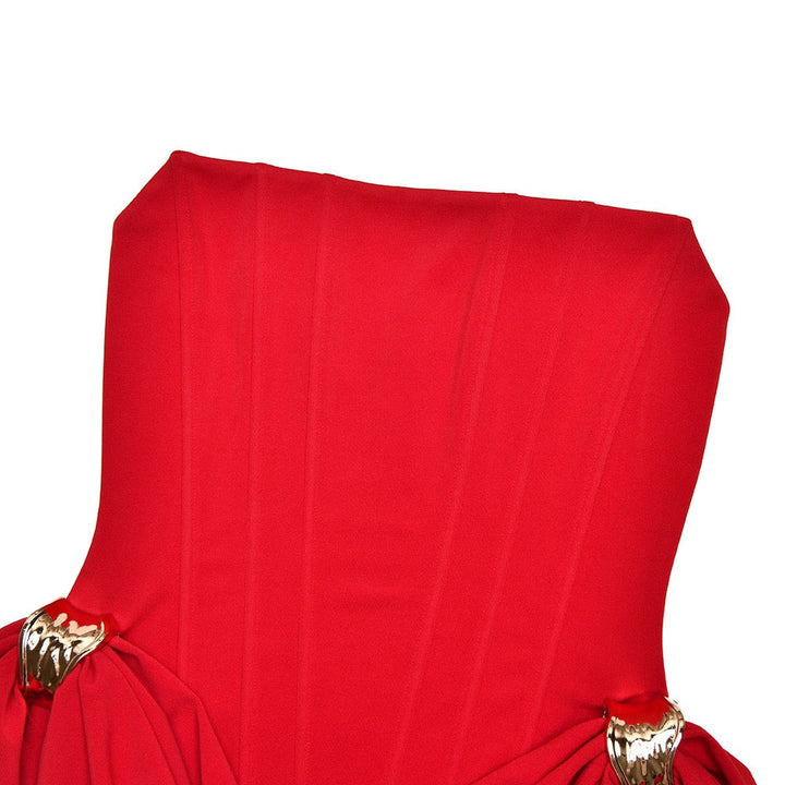 Strapless mini dress with corset design and pleats decorated with tassels - Julie