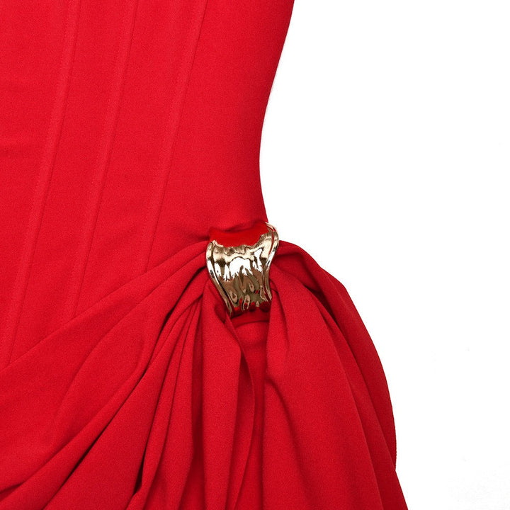 Strapless mini dress with corset design and pleats decorated with tassels - Julie