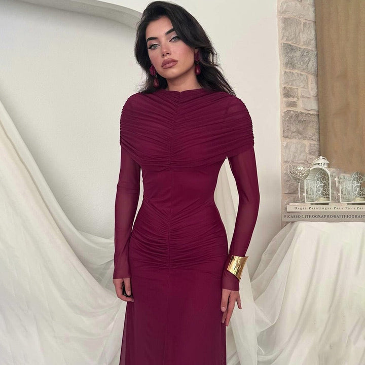 Maxi dress with gathered and chiffon design - Tsofiya