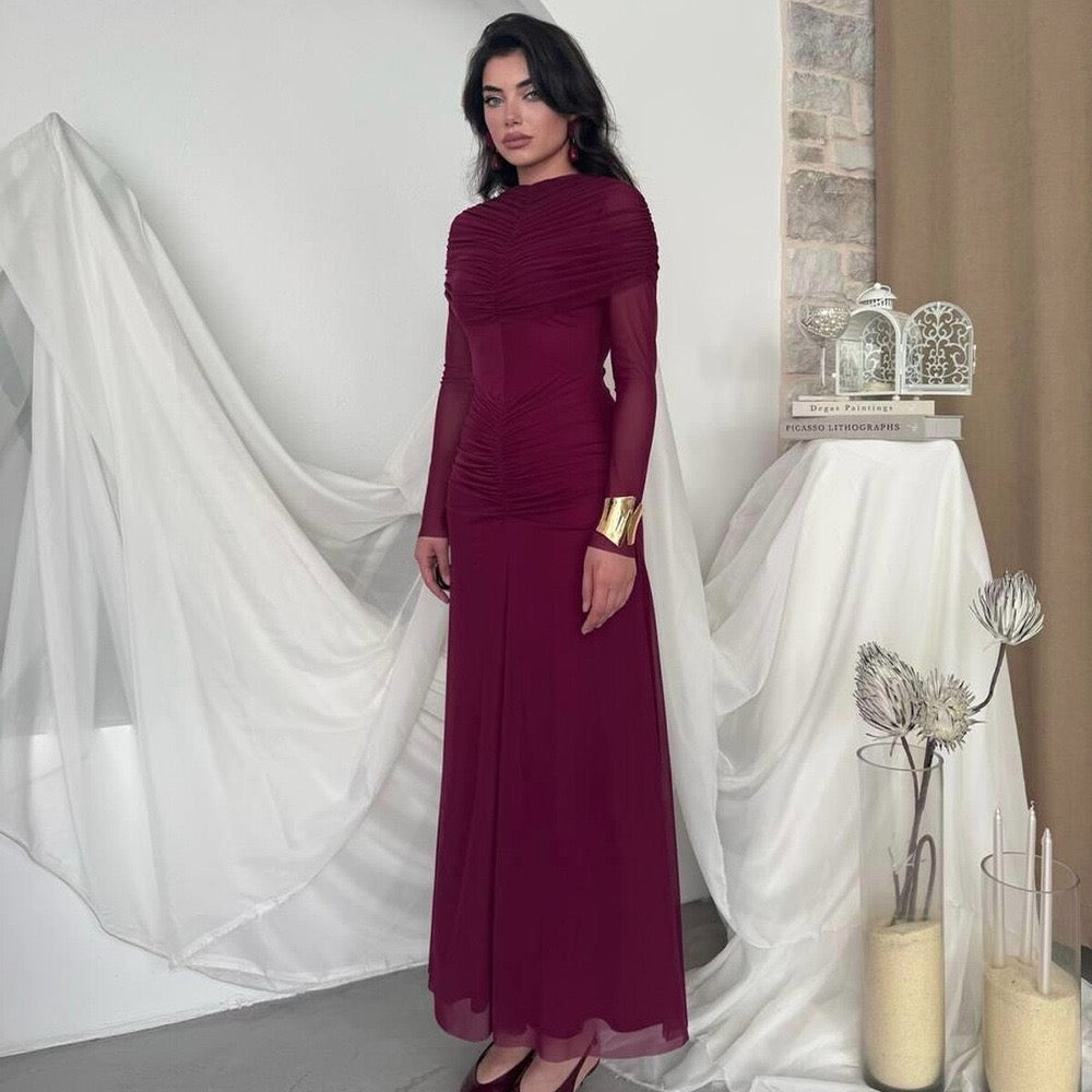 Maxi dress with gathered and chiffon design - Tsofiya