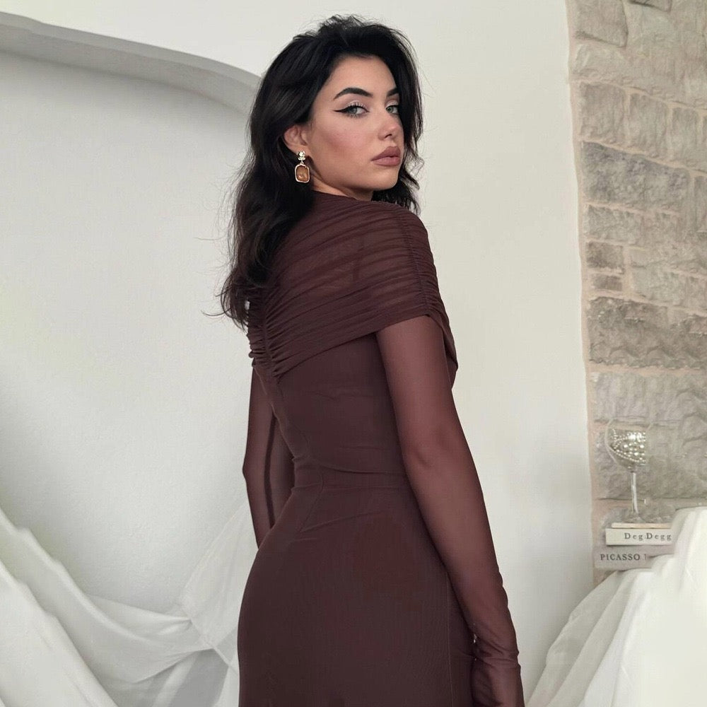 Maxi dress with gathered and chiffon design - Tsofiya