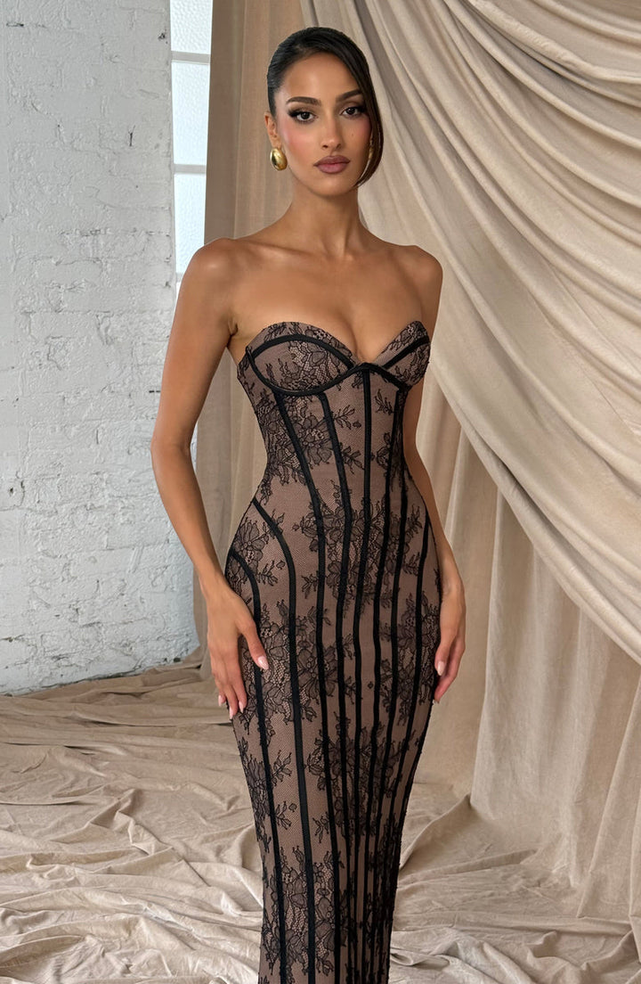 Maxi Strapless Lace Dress with Back Tie Waist Fit - TERRA