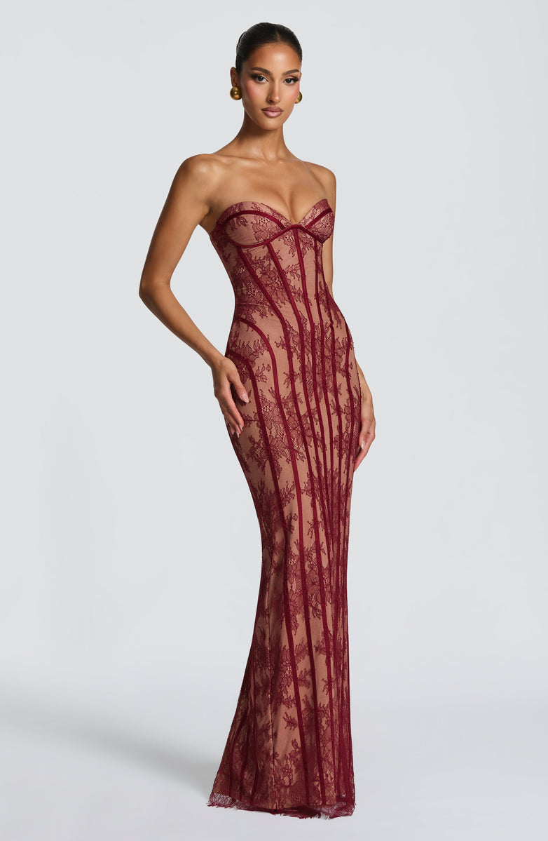 Maxi Strapless Lace Dress with Back Tie Waist Fit - TERRA