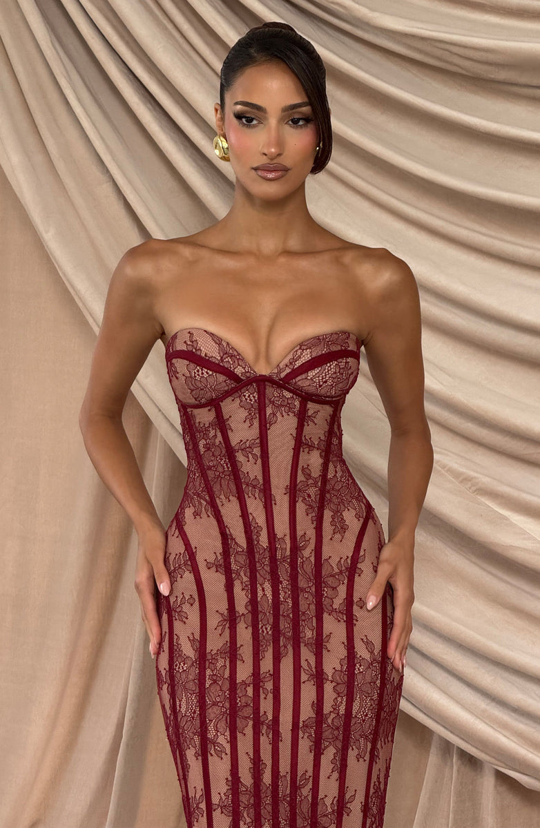 Maxi Strapless Lace Dress with Back Tie Waist Fit - TERRA