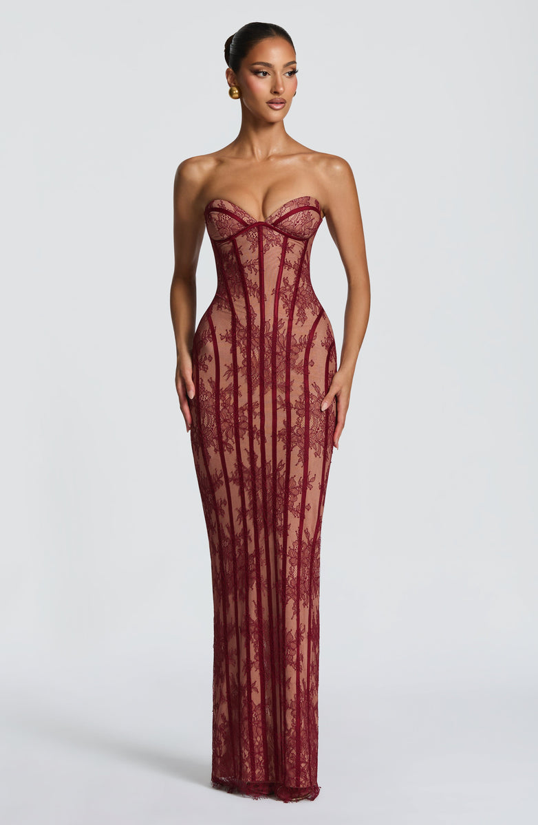 Maxi Strapless Lace Dress with Back Tie Waist Fit - TERRA