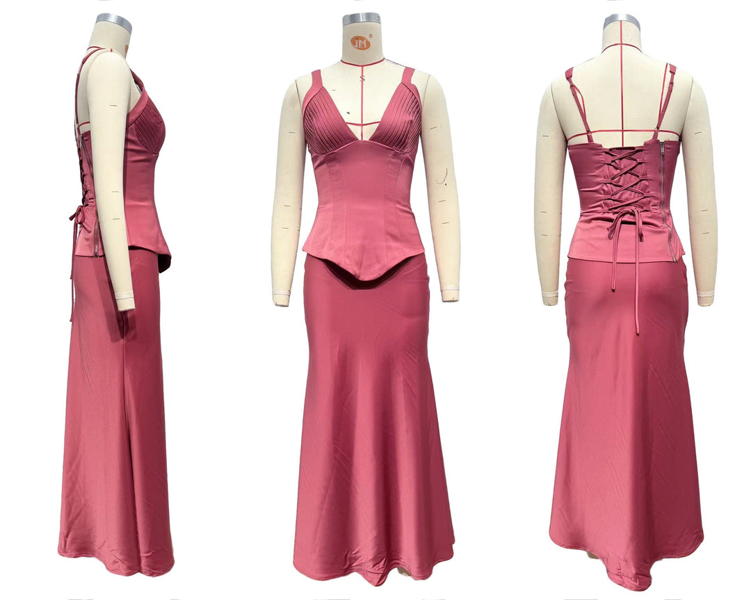 Two-piece satin set with a maxi skirt and corset - Shany