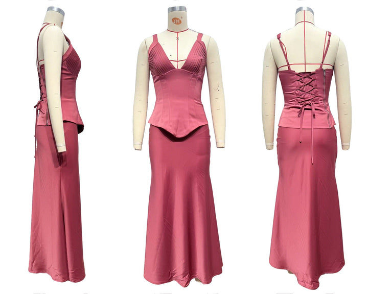 Two-piece satin set with a maxi skirt and corset - Shany