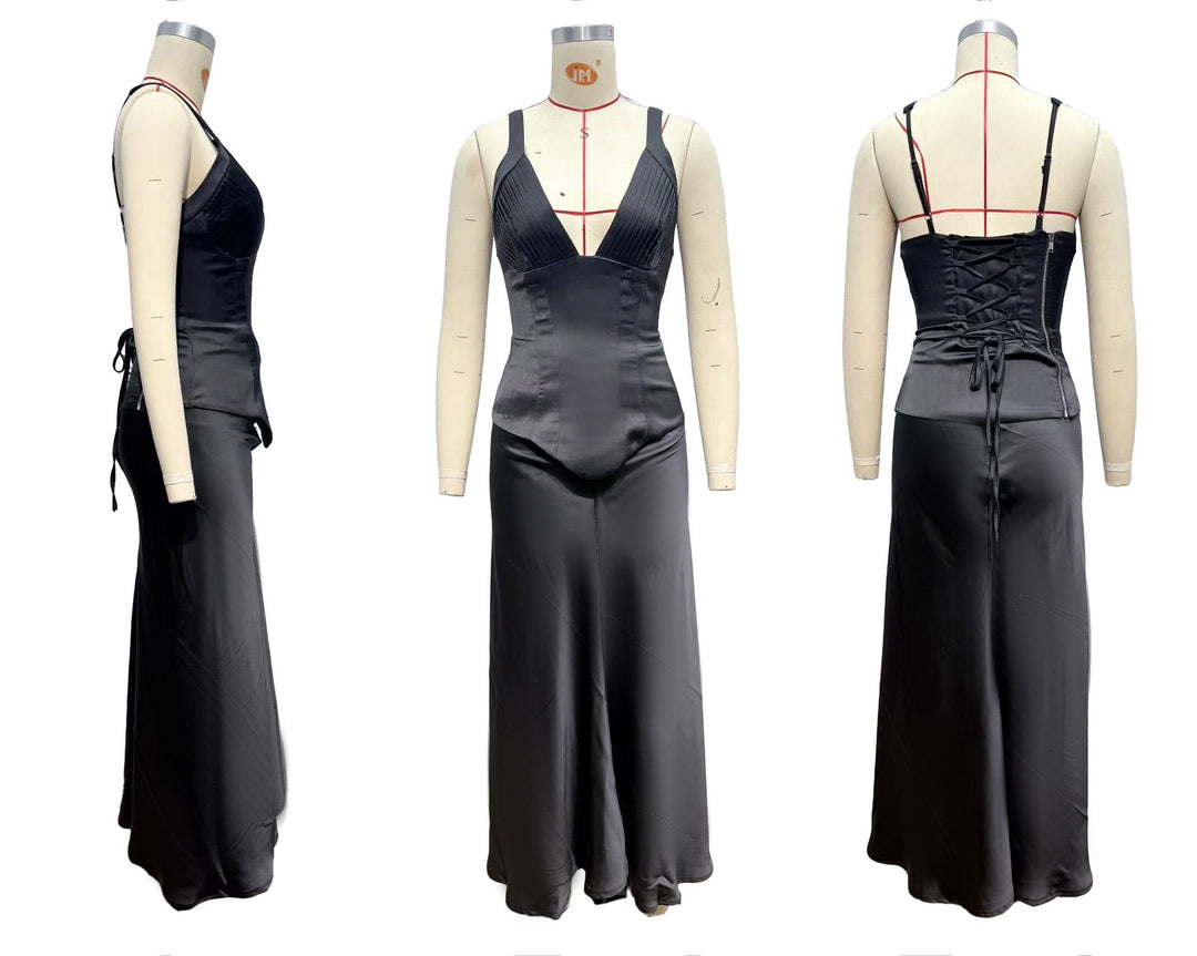 Two-piece satin set with a maxi skirt and corset - Shany