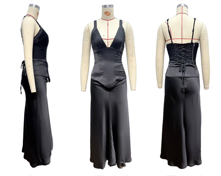 Two-piece satin set with a maxi skirt and corset - Shany