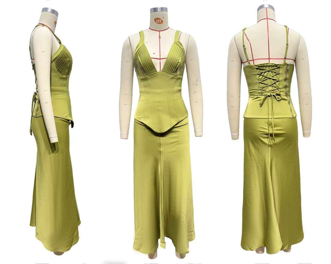 Two-piece satin set with a maxi skirt and corset - Shany