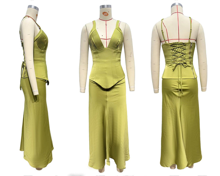 Two-piece satin set with a maxi skirt and corset - Shany