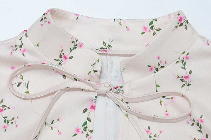 Two-piece satin set with a maxi skirt and a tie-front lace-trimmed top - Gili