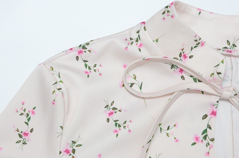 Two-piece satin set with a maxi skirt and a tie-front lace-trimmed top - Gili
